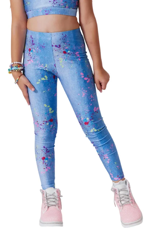 Hi-Shine Leggings In Denim Paint Splatter