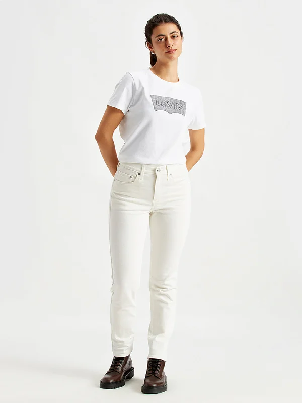 Women's High Rise 724 Slim Straight Fit White Jeans