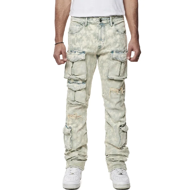 Straight Utility Multi Colored Cargo Jeans - Seafoam