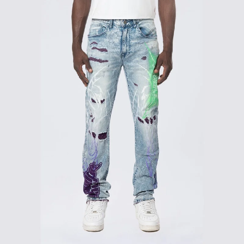 Long Slim Tribal Print R&R Jeans - Lowell Blue