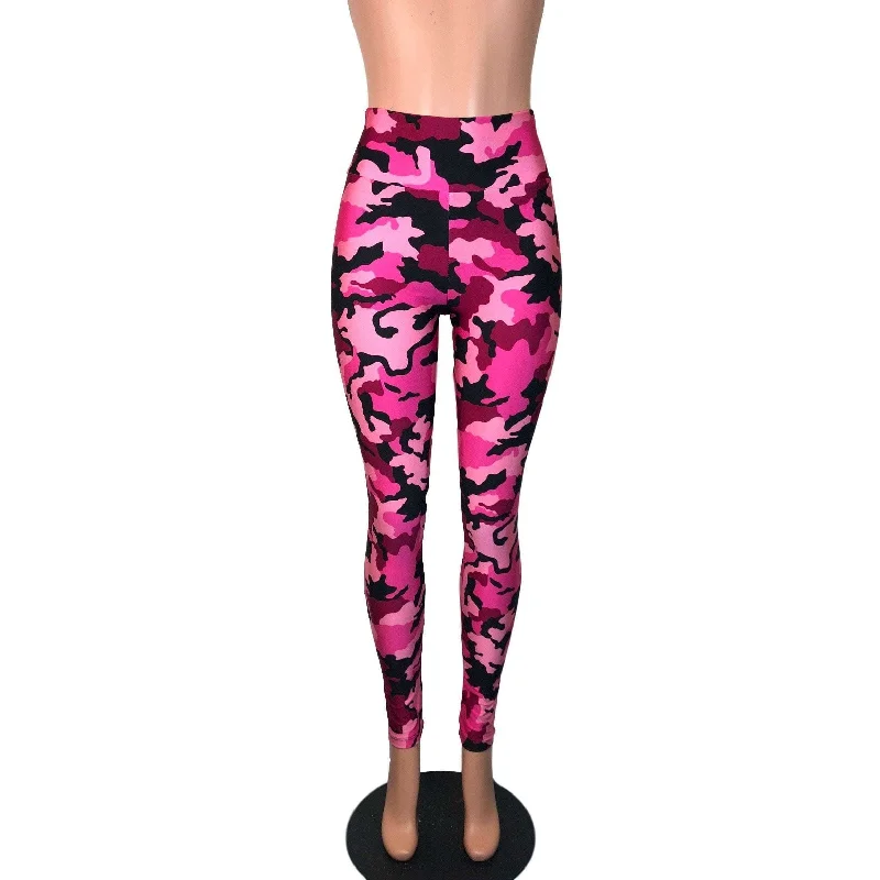 Pink & Black Camo Camouflage High Waist Leggings Pants