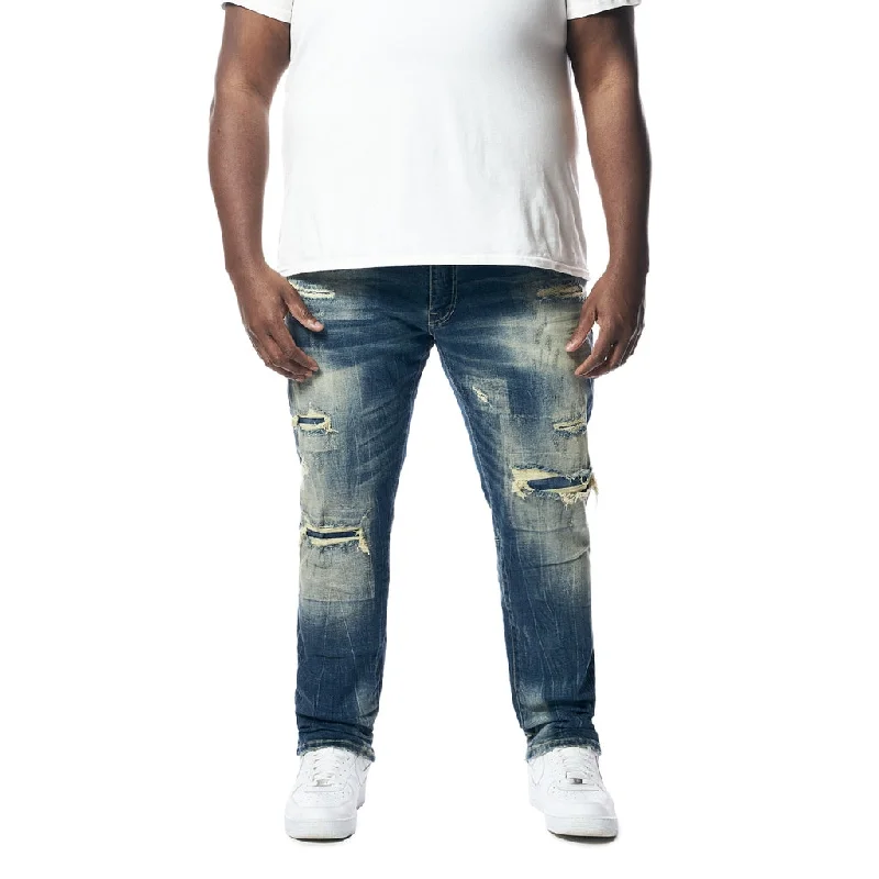 Big and Tall - Distressed Rip & Repair Jeans - Westport Blue