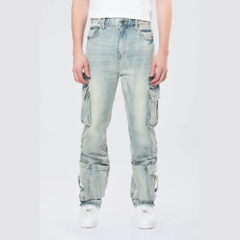 Straight Cargo Strap Jeans - Seville Blue