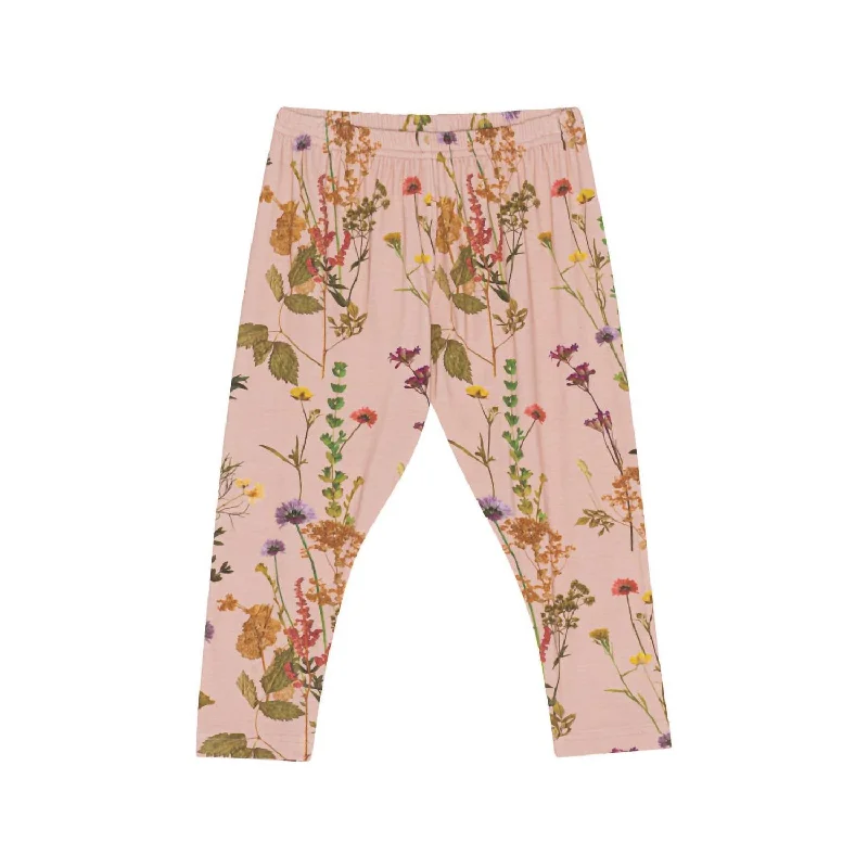 Girl's Flower Leggings In Beige