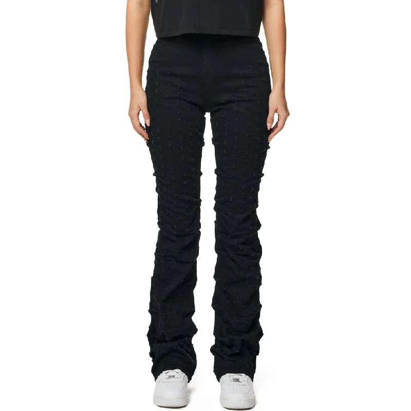 High Rise Bootcut Punched Jeans - Deep Black