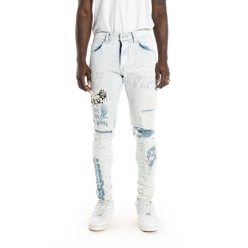 Slim Tapered Oversprayed Jeans - Opaque Blue