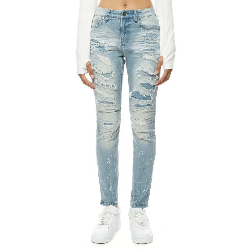 Mid Rise Super Skinny Heavy Ripoff Jeans - Speckle Blue