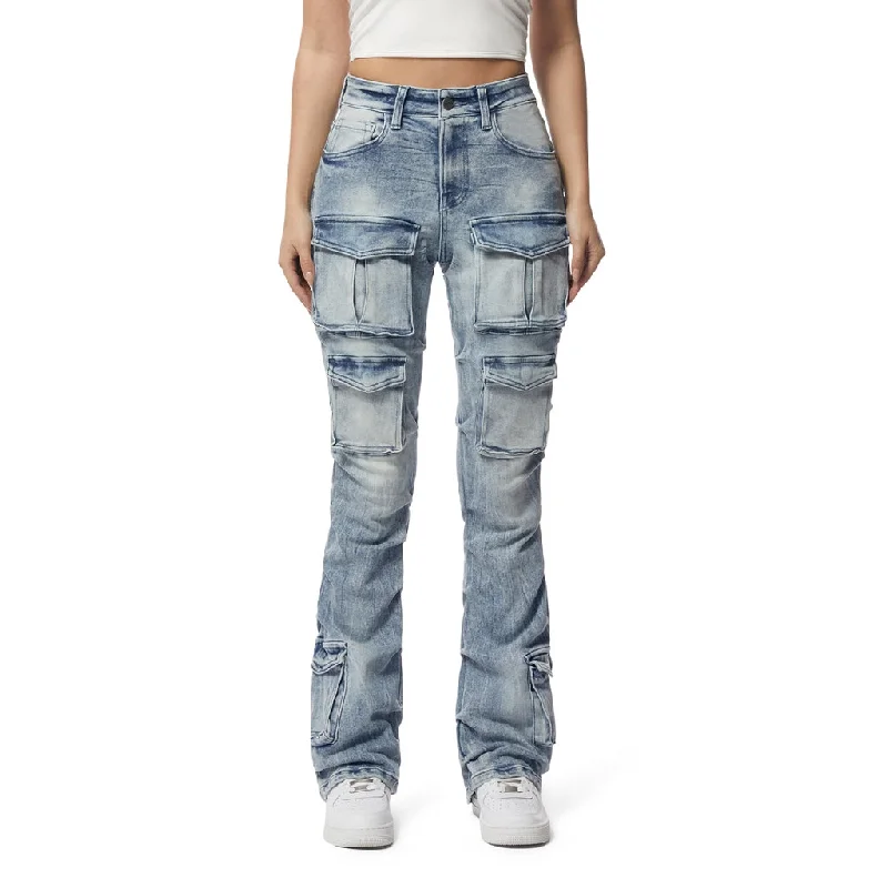 High Rise Boot Cut Utility Jeans - Lowell Blue