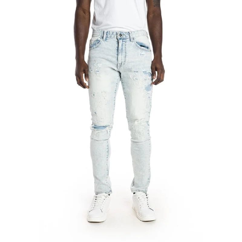 Slim Tapered Rip And Repair Jeans - Grenada Blue