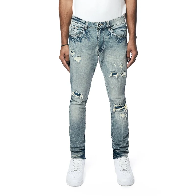 Slim Tapered Vintage Washed Rip And Repair Jeans - Florence Blue