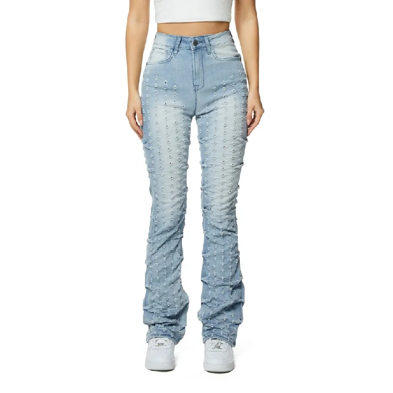 High Rise Bootcut Punched Jeans - Sky Blue