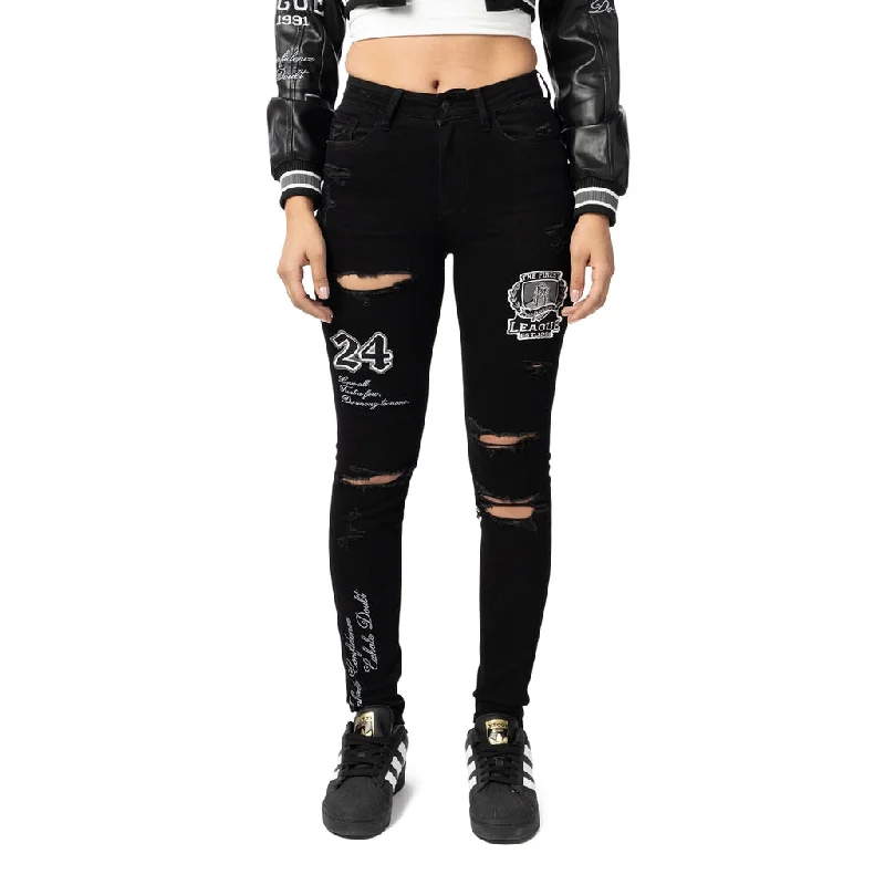 High Rise Super Skinny Patched Jeans - Deep Black