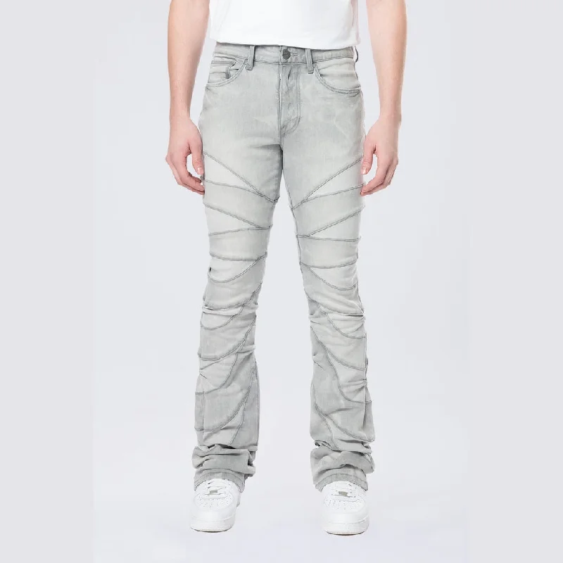 Stacked Flared Pinched Half-Moon Insert Pieced Jeans - Cloud Grey