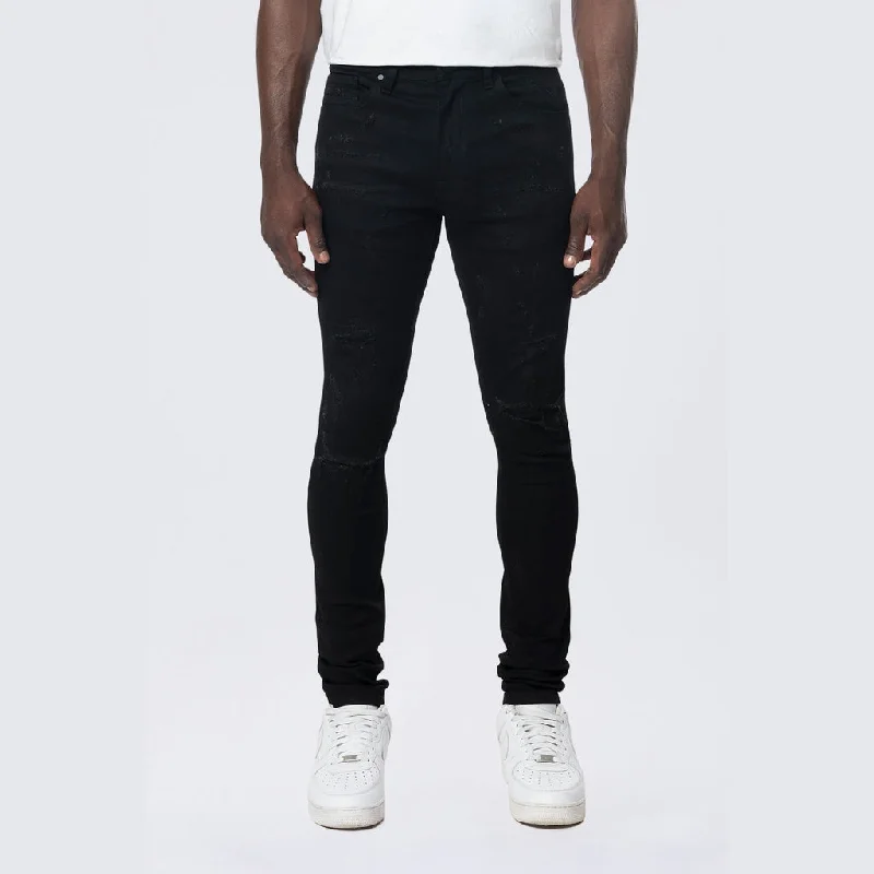 Super Skinny Distressed Rip and Repair Jeans - Jet Black