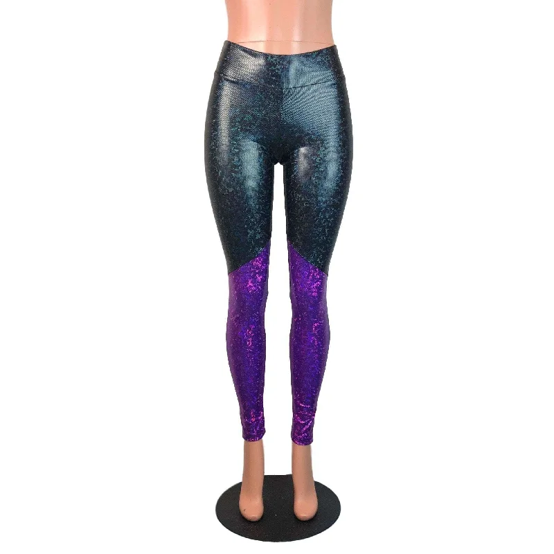 Black & Purple Shattered Glass Holographic *Mid-Rise* Leggings Pants