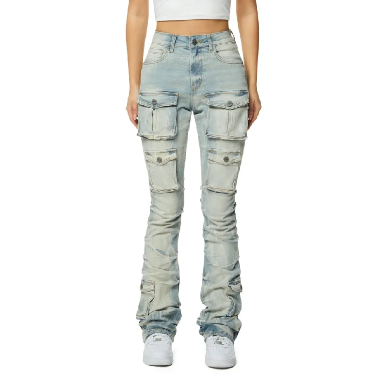 High Rise Stacked Utility Jeans - Seville Blue