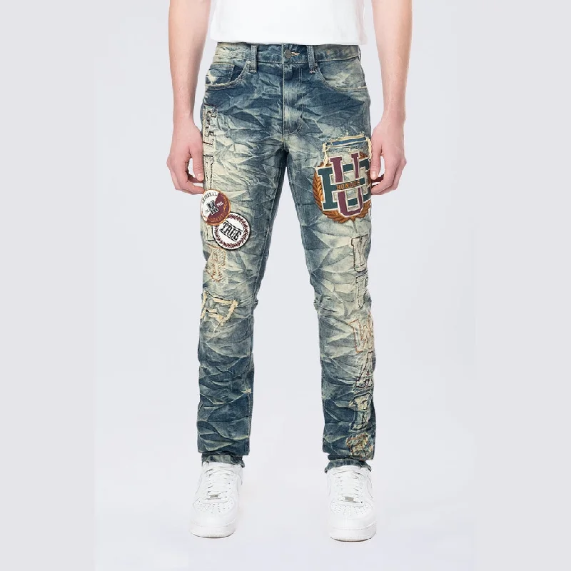 Slim Varsity Patch Jeans - Alley Blue