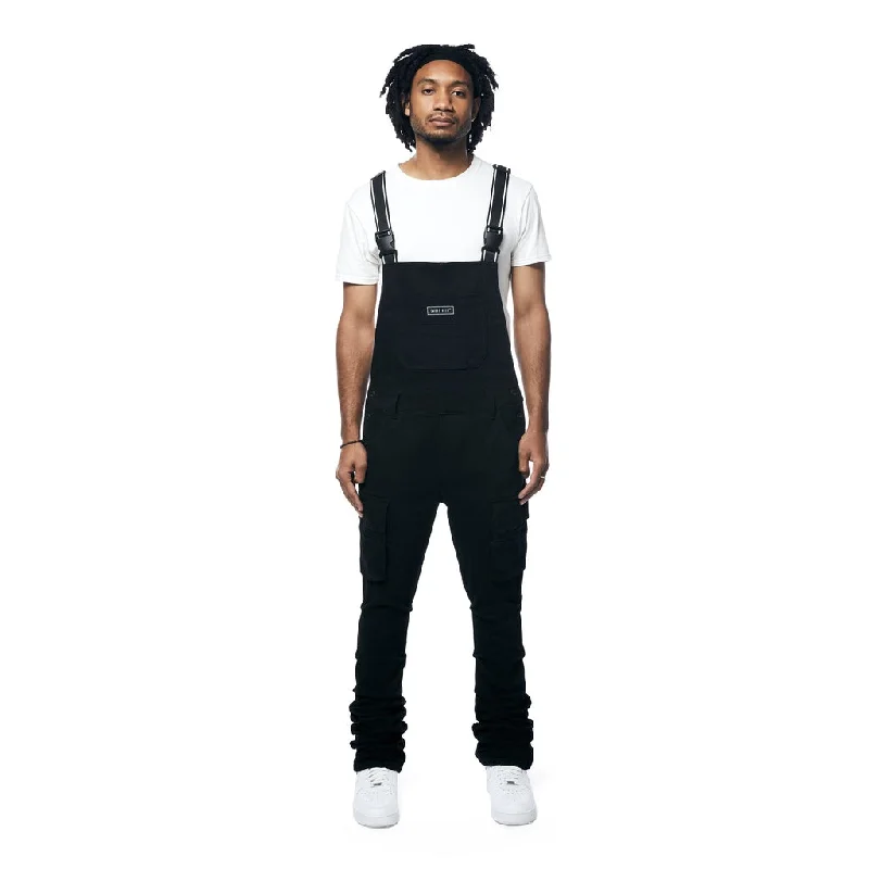 Stacked Utility Denim Overalls - Jet Black