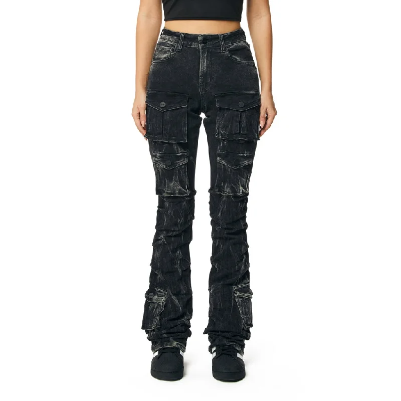 High Rise Stacked Utility Jeans - Black Matrix