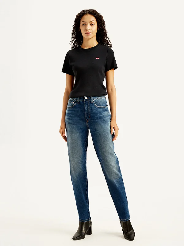 Women's High Rise Straight Fit Blue Jeans