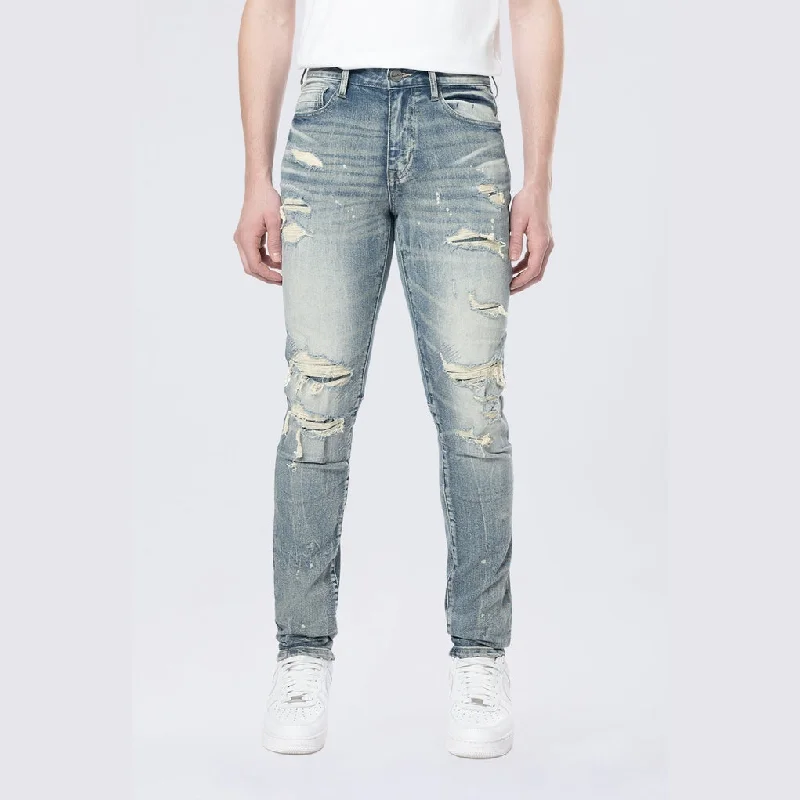 Slim Tapered Rip & Repaired Colored Jeans - Chester Blue