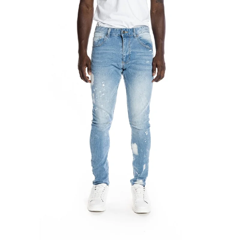 Slim Tapered Bleached Detail Jeans - Ocean Blue