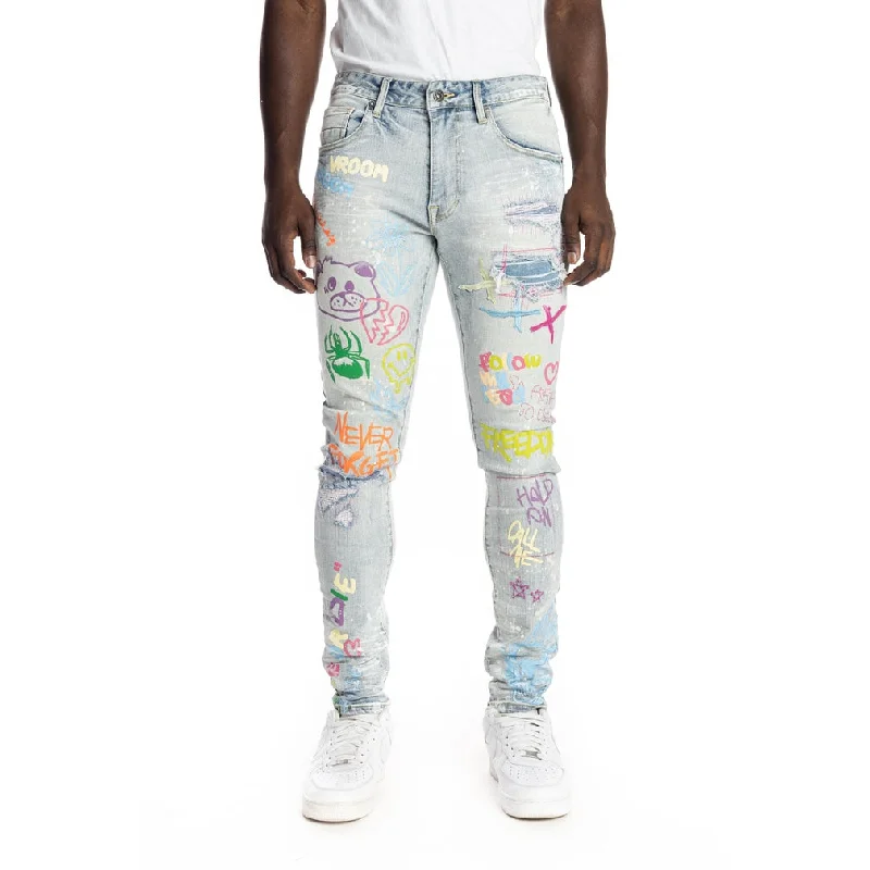 Slim Tapered Multi Colored Jeans - Montauk Blue