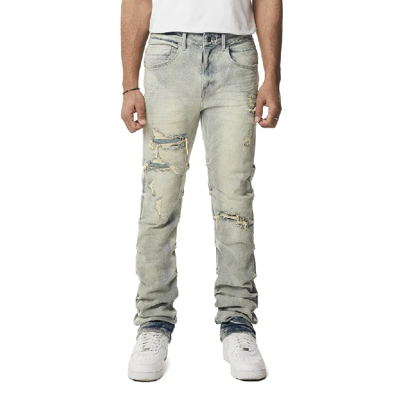 Straight Crinkle Effect Jeans - Industrial Blue