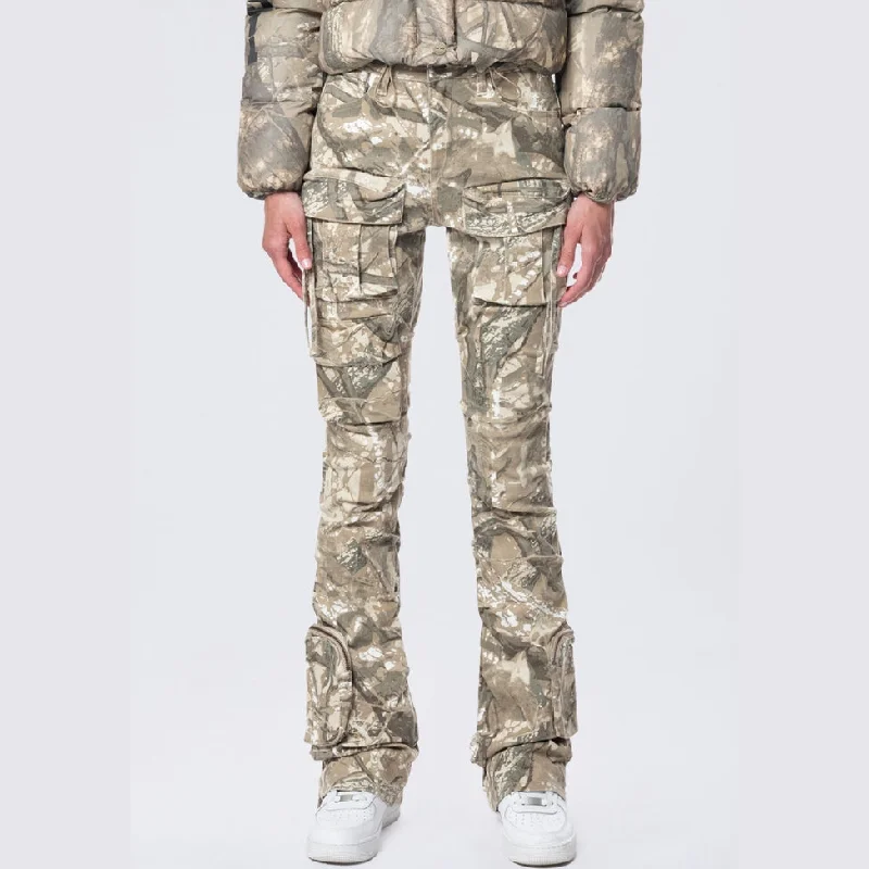 High Rise Stacked Cargo Jeans - Khaki Hunting Camo