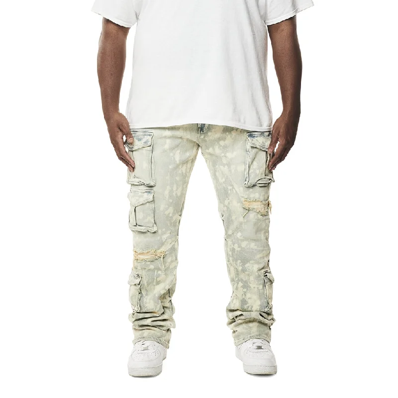 Big and Tall - Stacked Utility Multi Colored Cargo Jeans - Seafoam