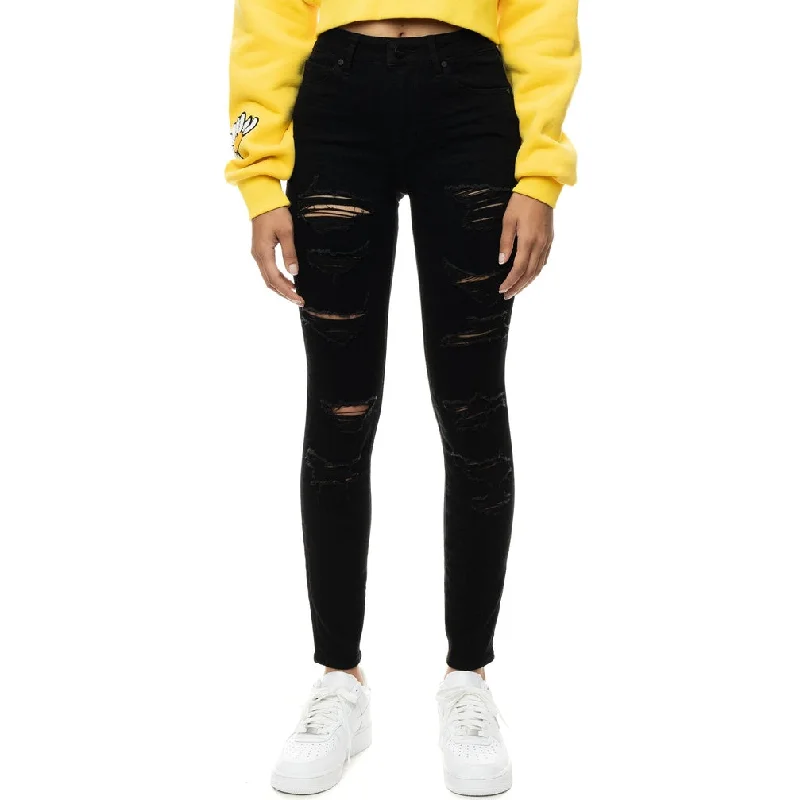 Mid Rise Super Skinny Heavy Ripoff Jeans - Deep Black