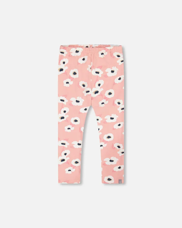 Printed Leggings Pink With White Flowers