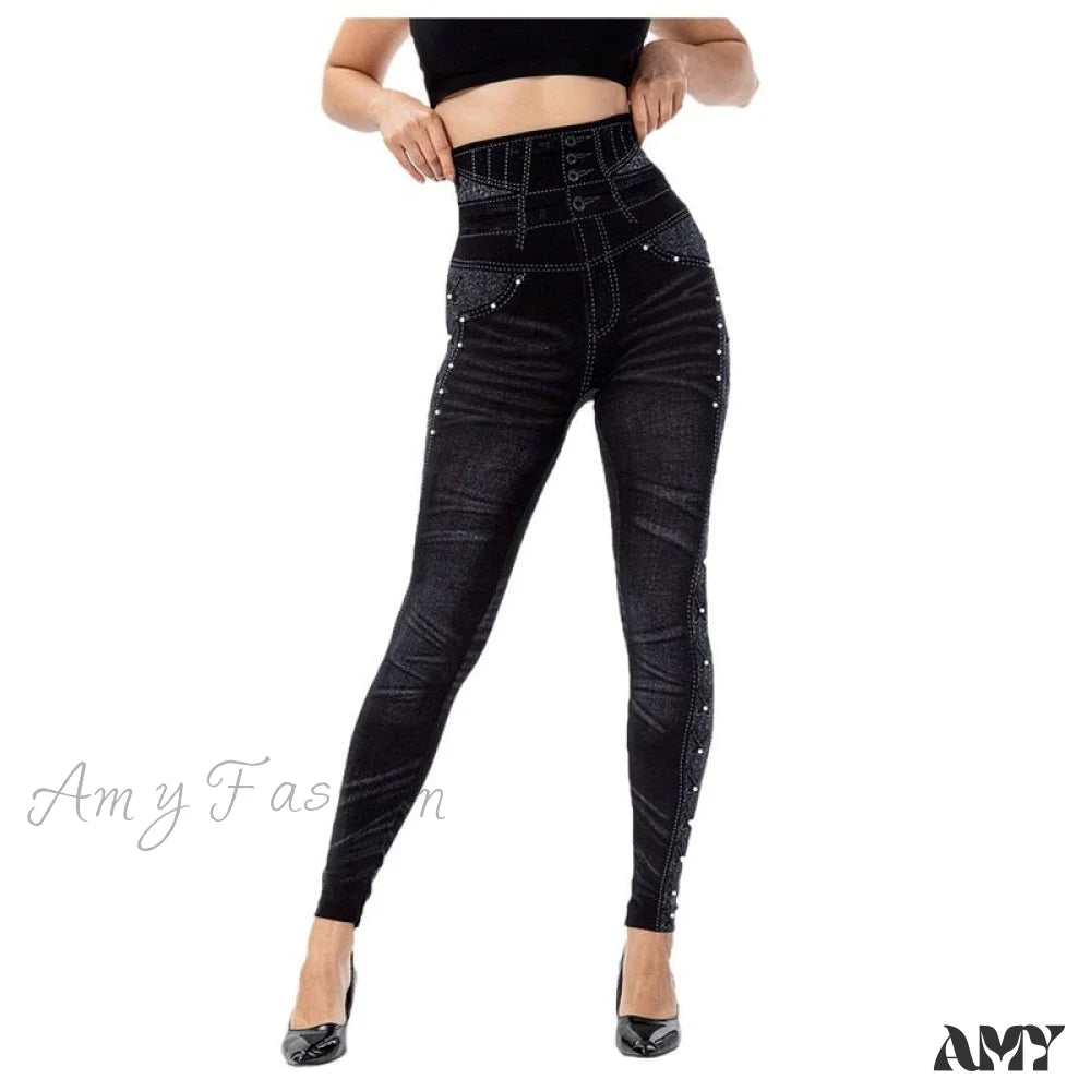 Amy Fashion - Imitation Cowboy Leggings Female Pantalones Pop