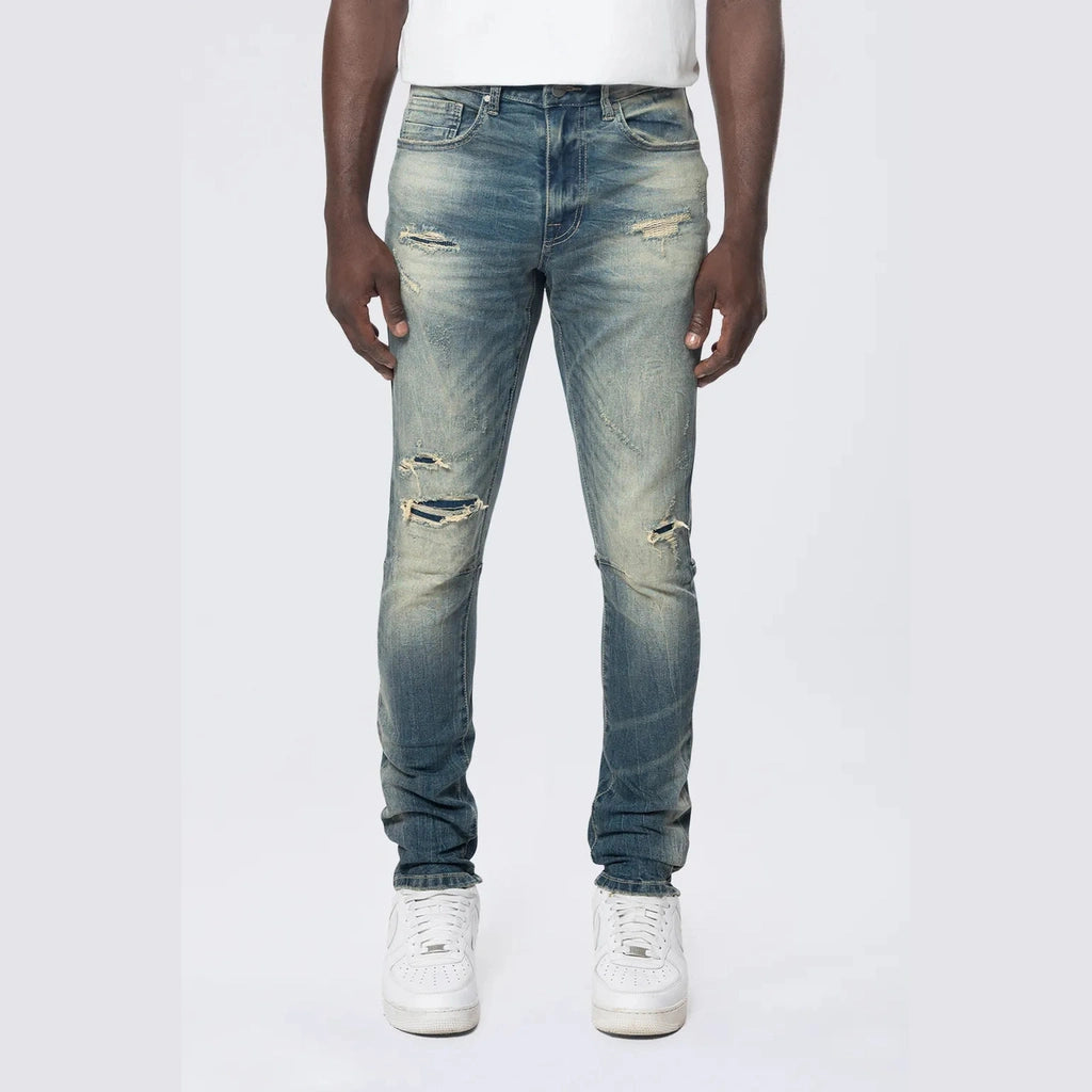 Slim Tapered Vintage Washed Jeans - Village Blue