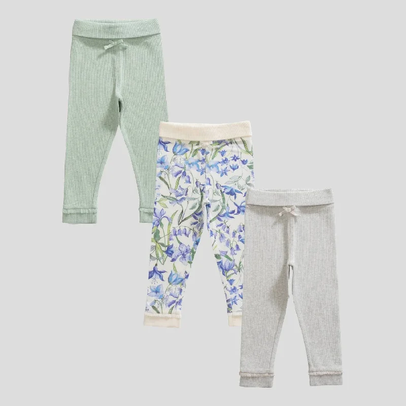 Toddler's Pull-On Leggings Set In Green/ivory/grey