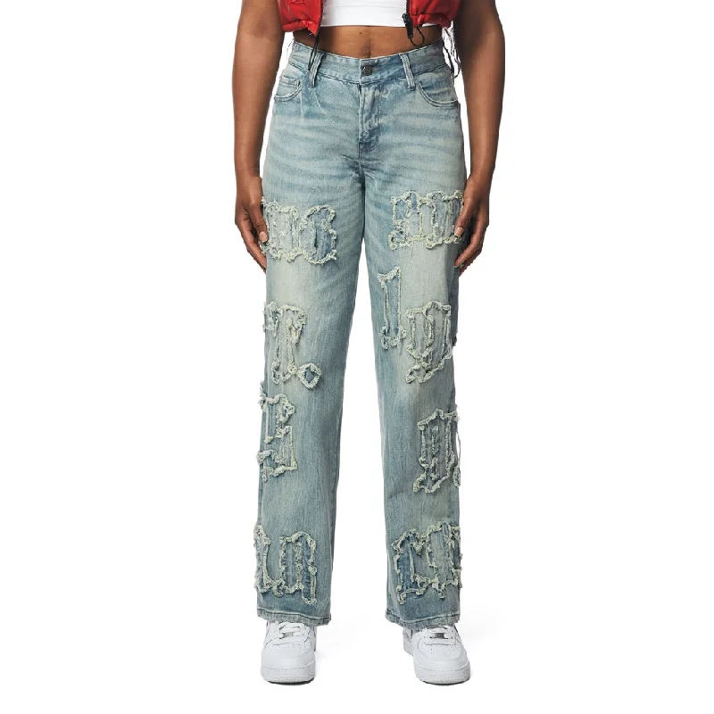 Mid Rise Applique Jeans - Parma Blue