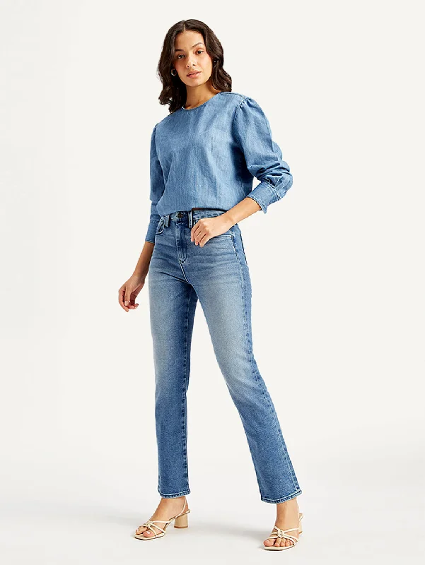 Women's High Rise 724 Slim Straight Fit Blue Jeans