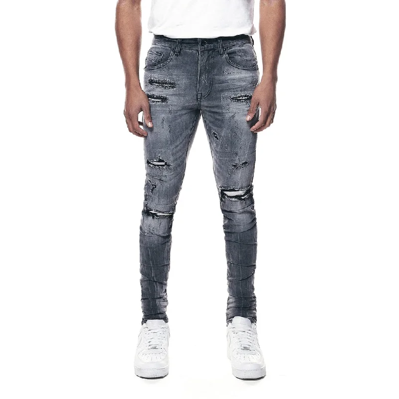 Super Skinny Distressed Rip and Repair Jeans - Pluto Grey