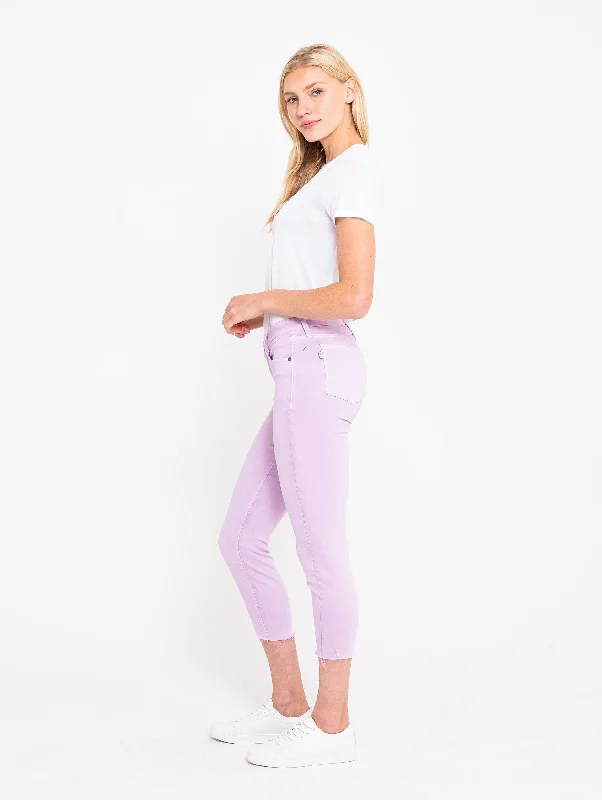 Twisted Seam Skinny Crop w/Raw Hem in Lilac