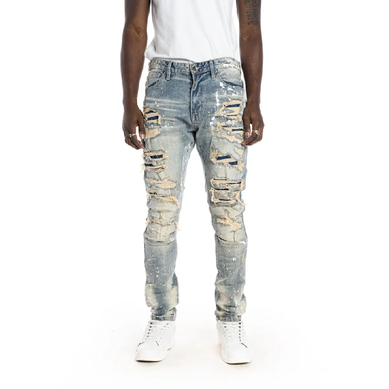 Sim Tapered Heavy Rip And Repaired Jeans - Chester Blue