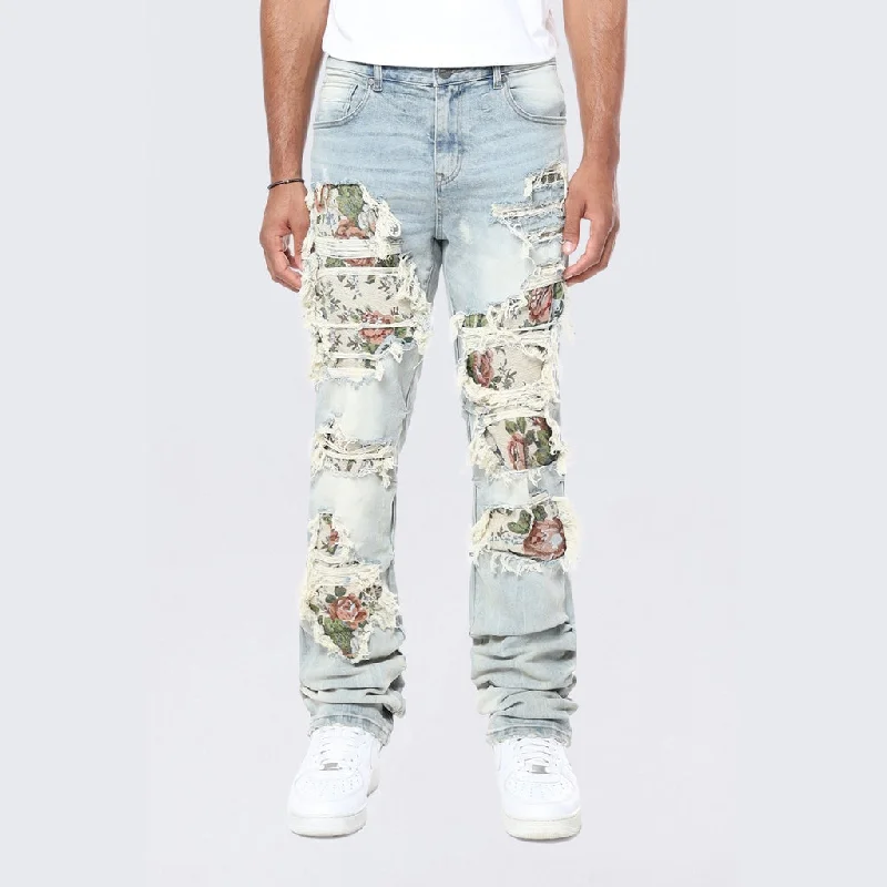 Straight Tapestry Applique Jeans - Seville Blue