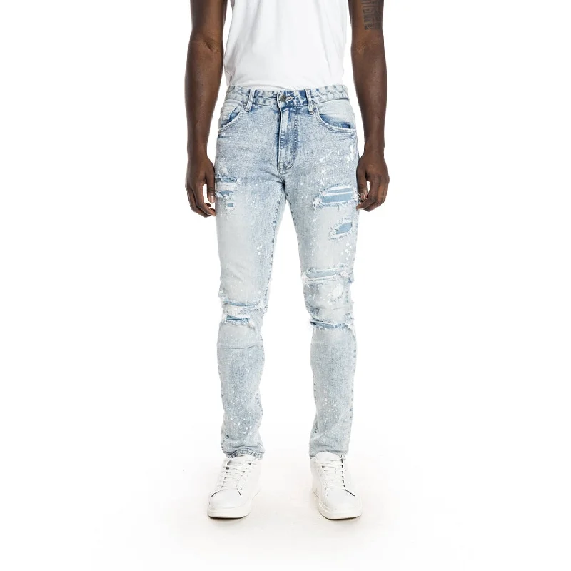 Slim Rip and Repaired Jeans - Archer Blue