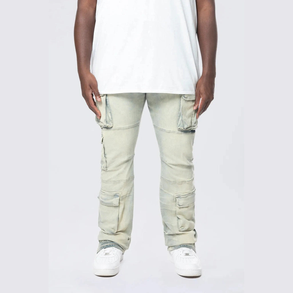 Big and Tall - Stacked Utility Multi Pocket Cargo Jeans - Industrial Blue