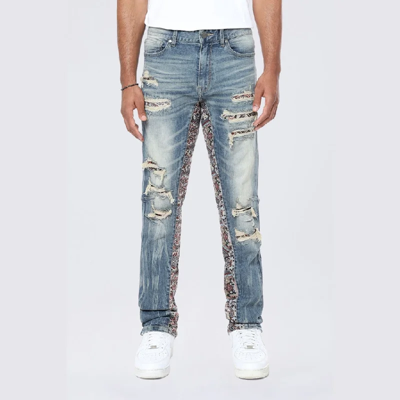 Long Tapestry Insert Jeans - Elysian Blue