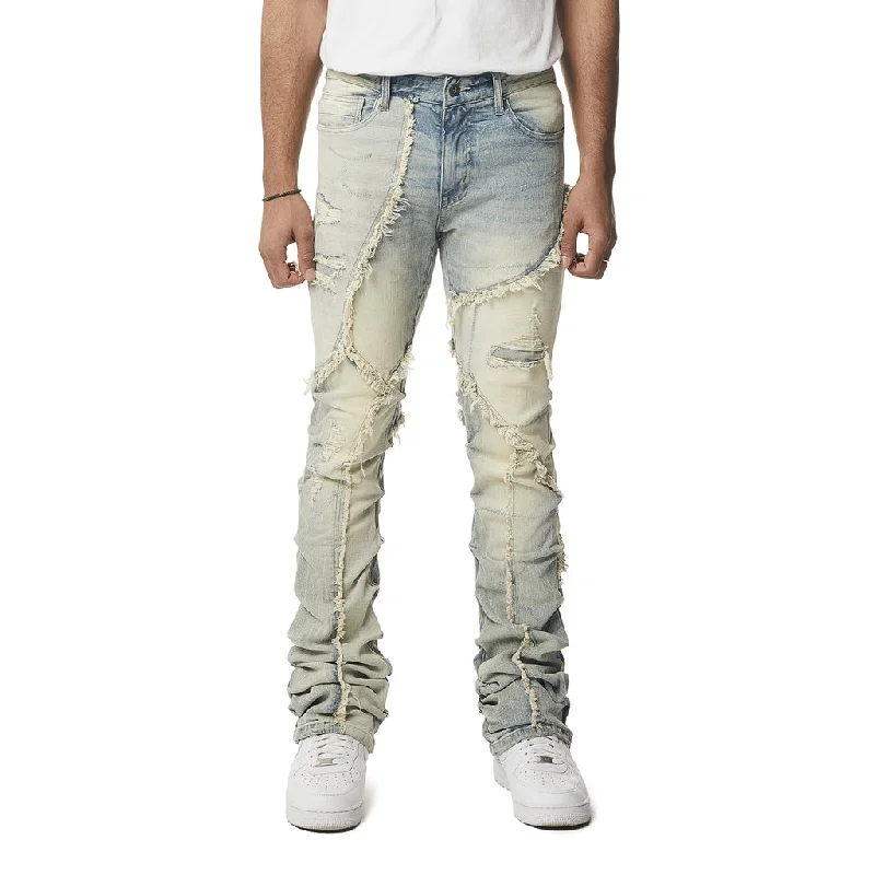 Stacked Patchwork Rip and Repair Jeans - Seville Blue