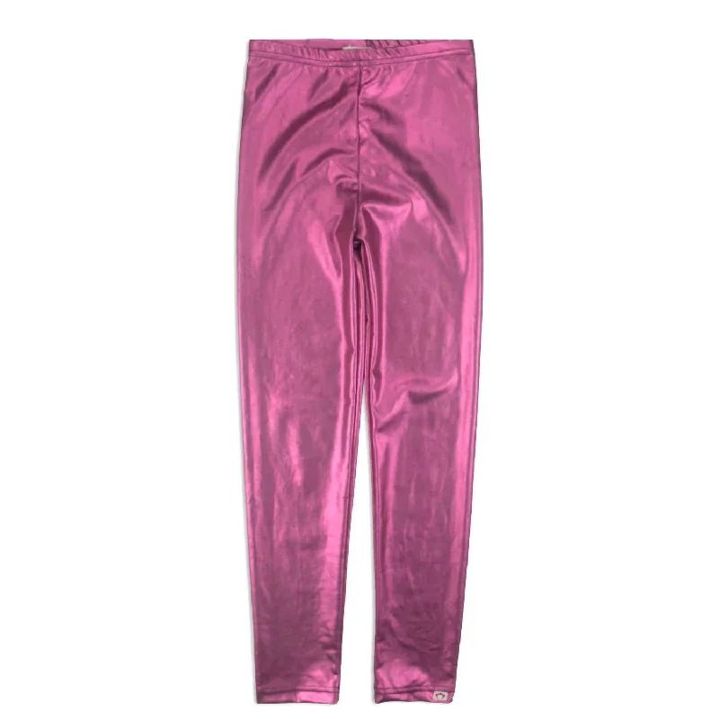 Girls Leggings In Metallic Fuchsia