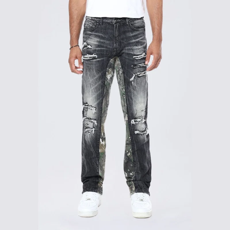 Long Tree Camo Insert Jeans - Moon Black