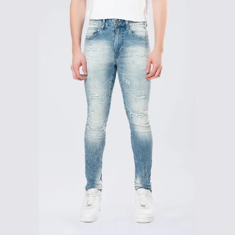 Super Skinny Distressed Rip and Repair Jeans - Lowell Blue