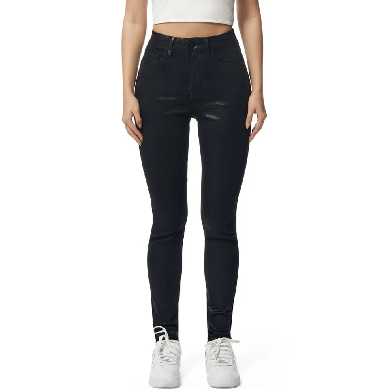 High Rise Super Skinny Wax Coated Jeans - Polished Black