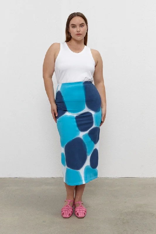 Stam Pencil Skirt Navy/Turquoise Blue